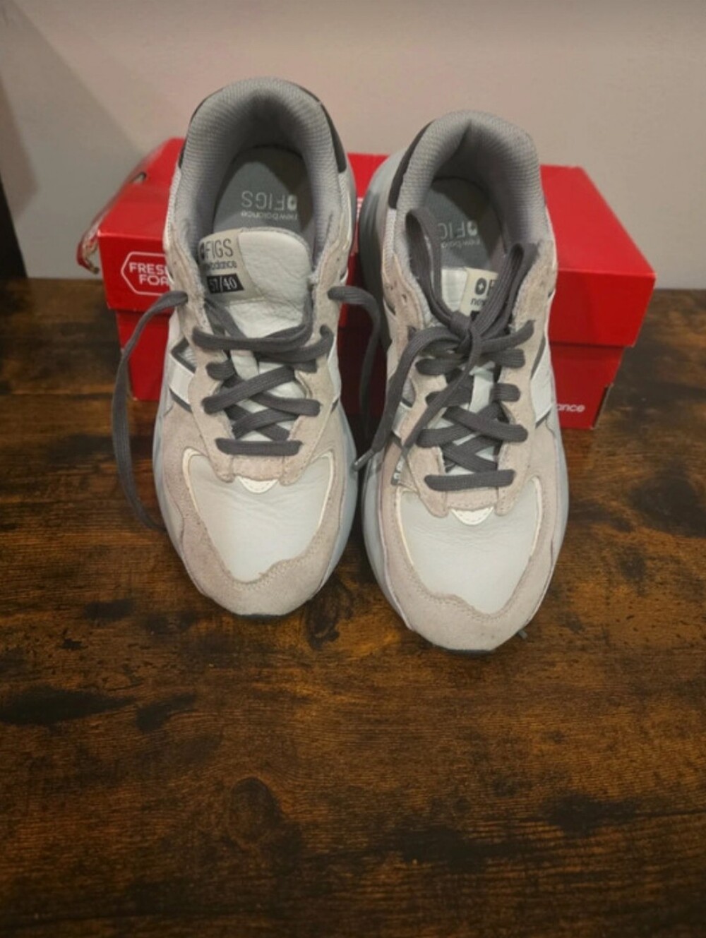 Figs And New Balans Nurs Sneakers in Light Gray and White with Dark Gray Laces